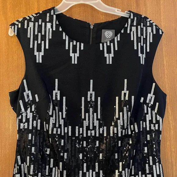 Vince Camuto silver on black subtle sequin sleeveless cocktail dress shift - Picture 2 of 9